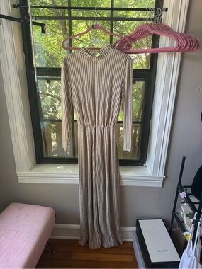 Women's Long Sleeve Striped Maxi Dress - Beige